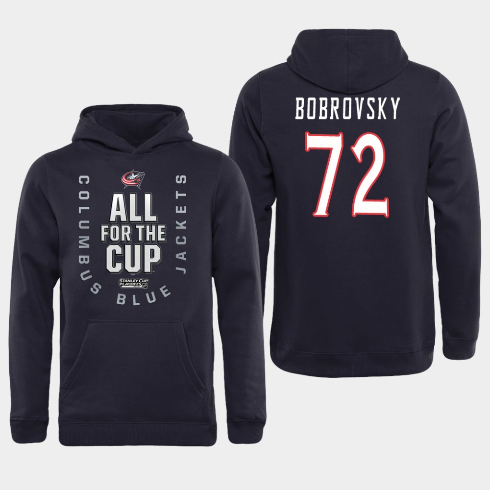 Men NHL Adidas Columbus Blue Jackets 72 Bobrovsky black All for the Cup Hoodie